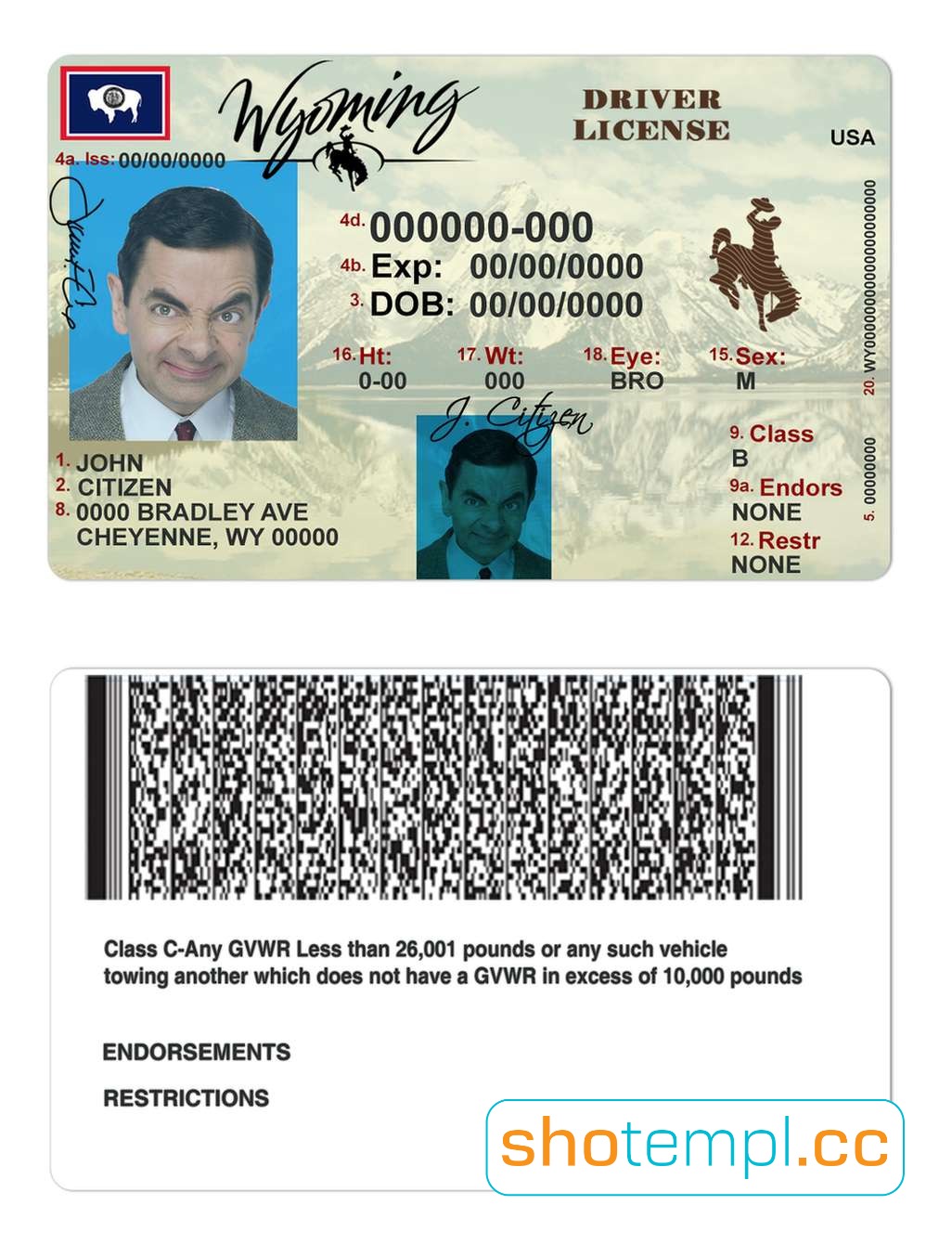 Wyoming Driver License PSD Template